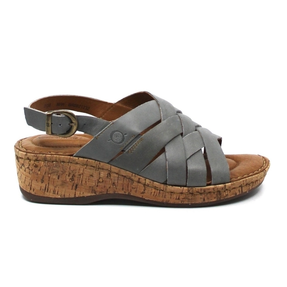 Born 'Laila' Strappy Slingback Wedge Sandals Grey Womens Size 8 NWT NIB